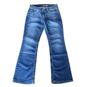 Y2K American Eagle Hipster Stretch Jeans Blue Wash Low Rise Flare Womens 4 Short